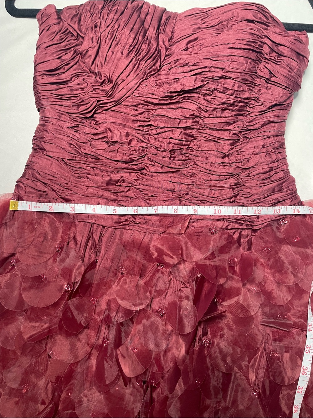 Y2K Vintage Sue Wong Ruched Beaded Floral Appliqué Mini Dress Burgundy Size 4 - Picture 6 of 7